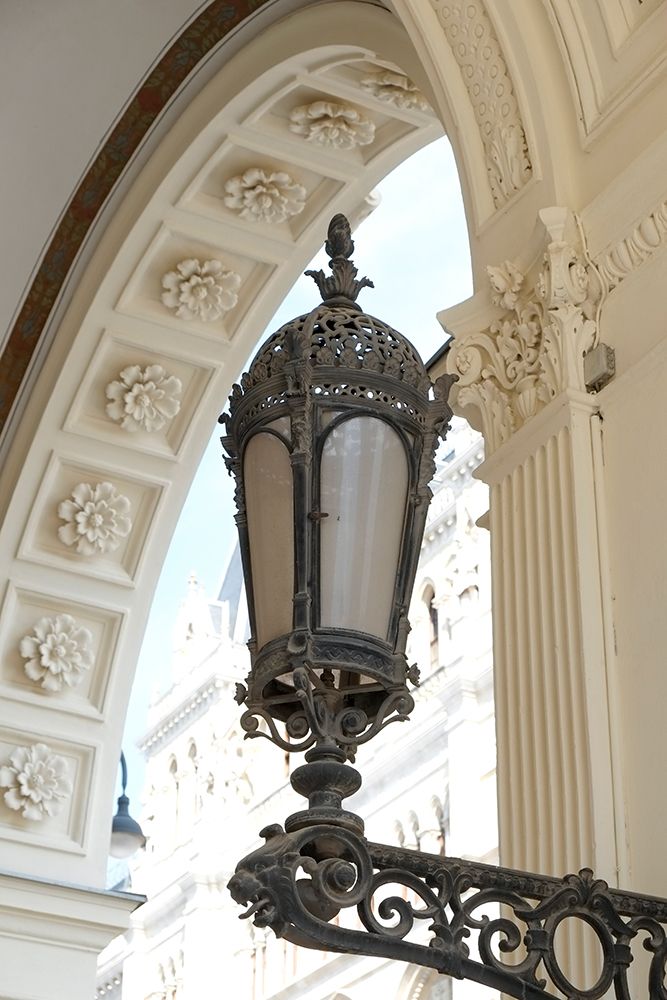 Vienna, Austria. Ornate ironwork on old lamp from the 1800s